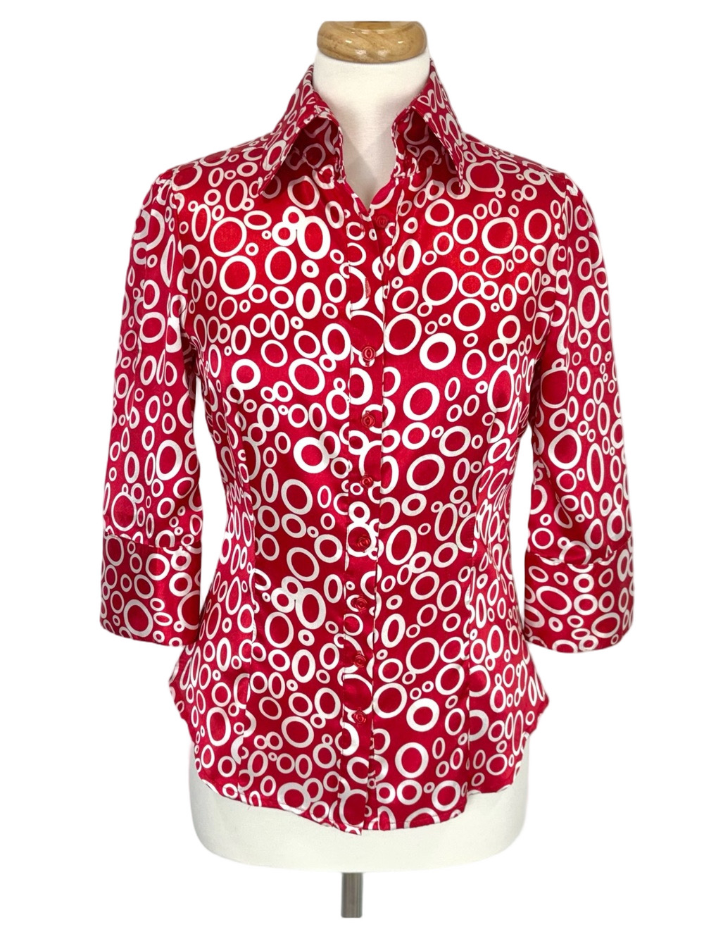 Ninety red circle print satin blouse